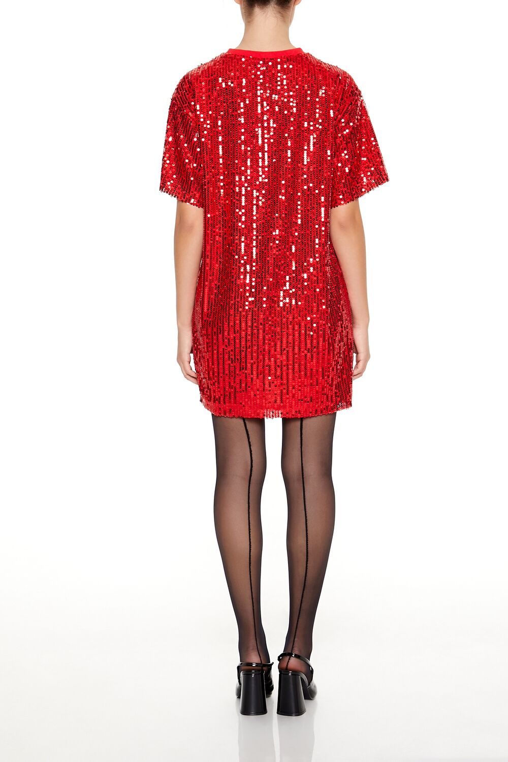  Forever 21 Sequin Naughty or Nice T-Shirt Dress - black-white - Bonton