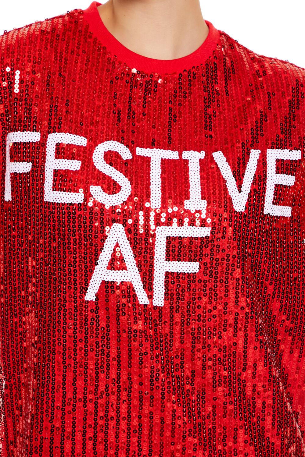  Forever 21 Sequin Festive AF T-Shirt Dress - red-white - Bonton