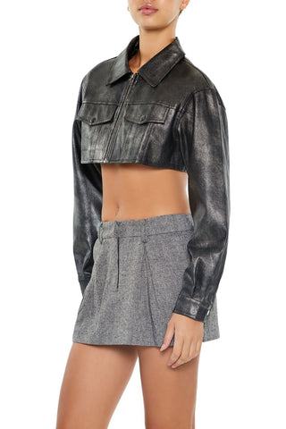 Cropped Metallic Moto Jacket