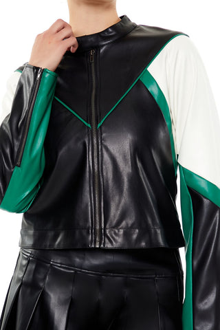 Colorblock Cropped Moto Jacket