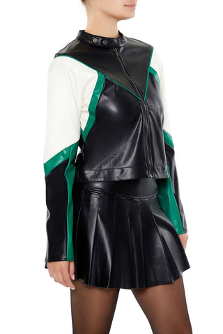 Colorblock Cropped Moto Jacket