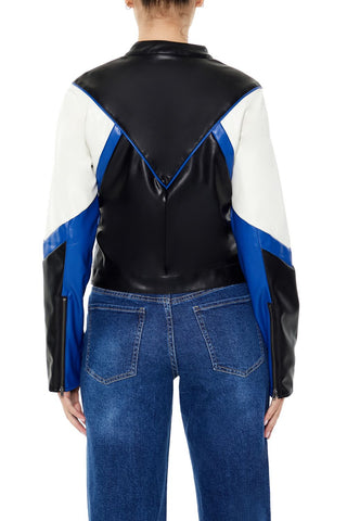 Colorblock Cropped Moto Jacket