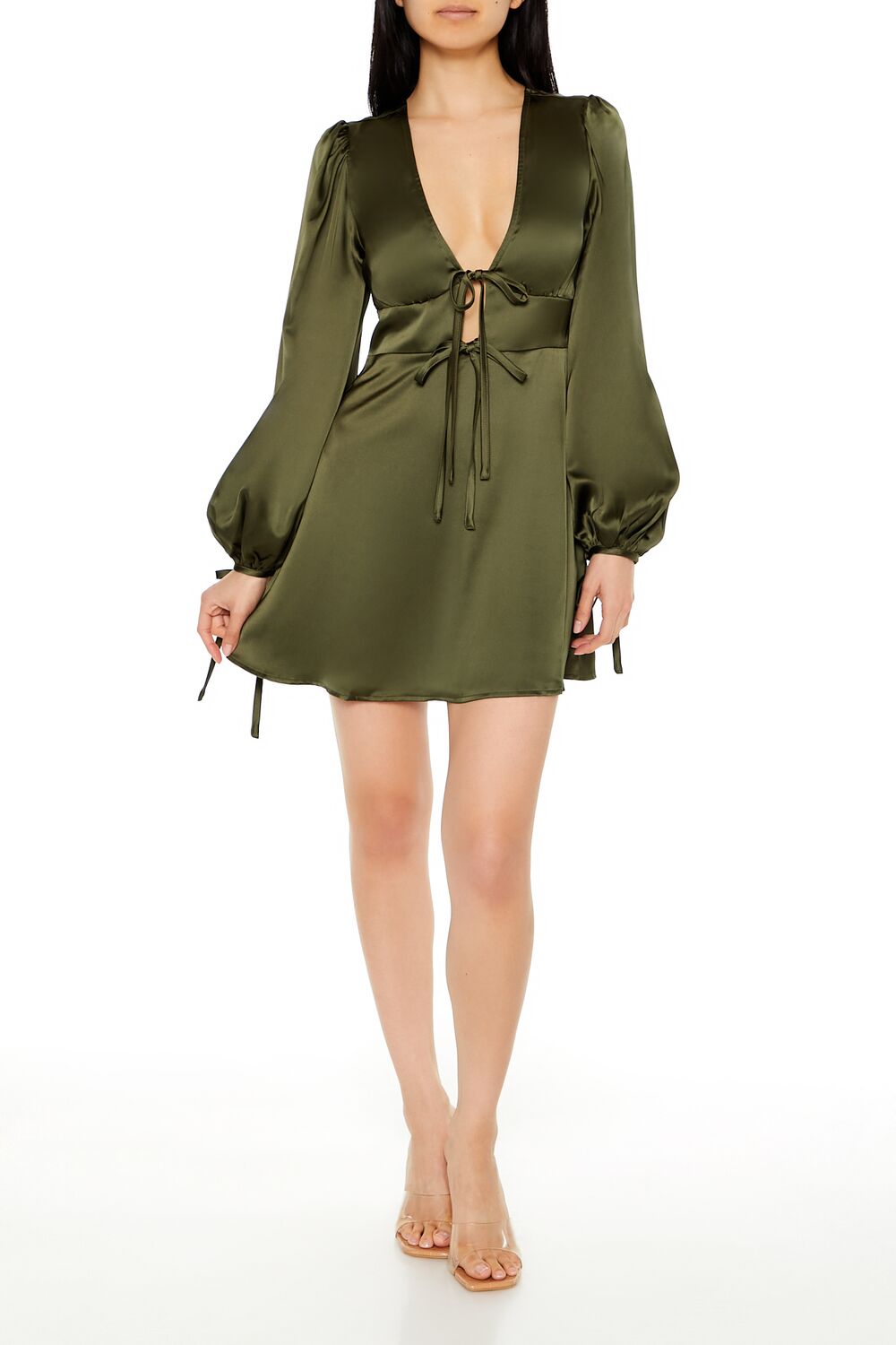  Forever 21 Satin Cutout Bow Mini Dress - desert-sand-swatch - Bonton