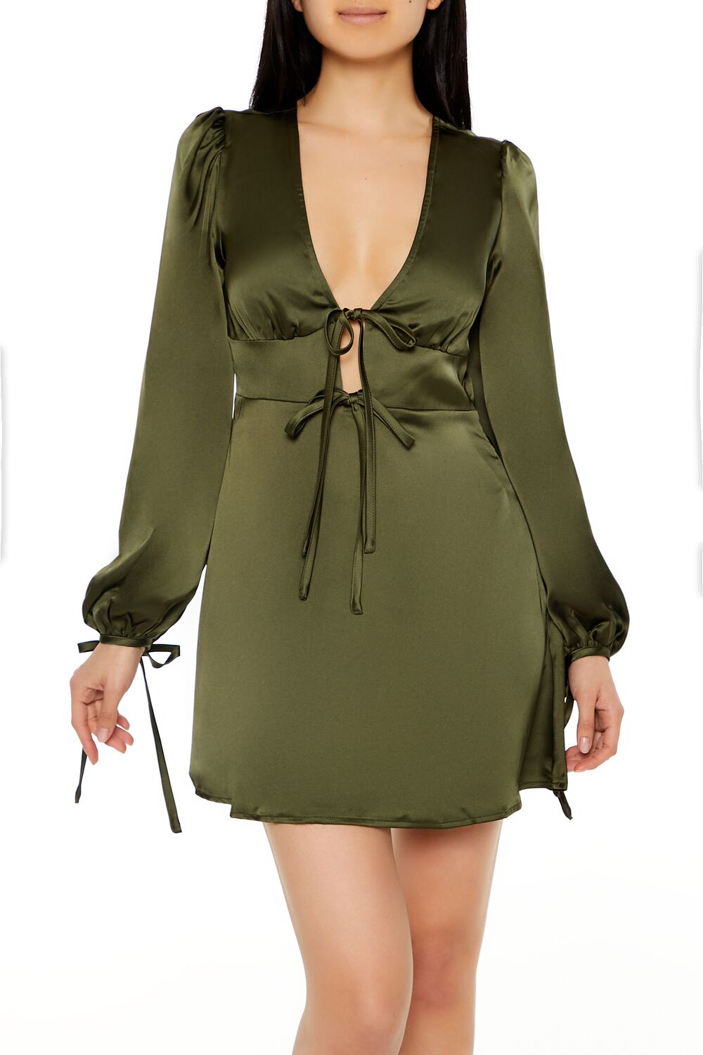  Forever 21 Satin Cutout Bow Mini Dress - desert-sand-swatch - Bonton