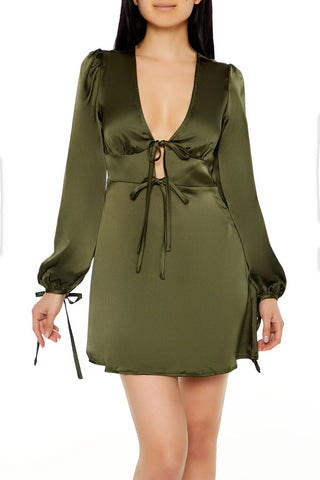 Satin Cutout Bow Mini Dress