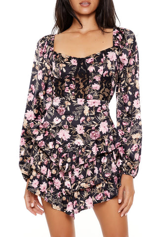 Tiered Floral Tie-Back Mini Dress