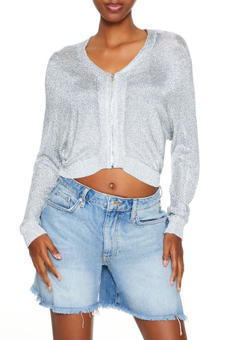 Glitter Knit Zip-Up Sweater