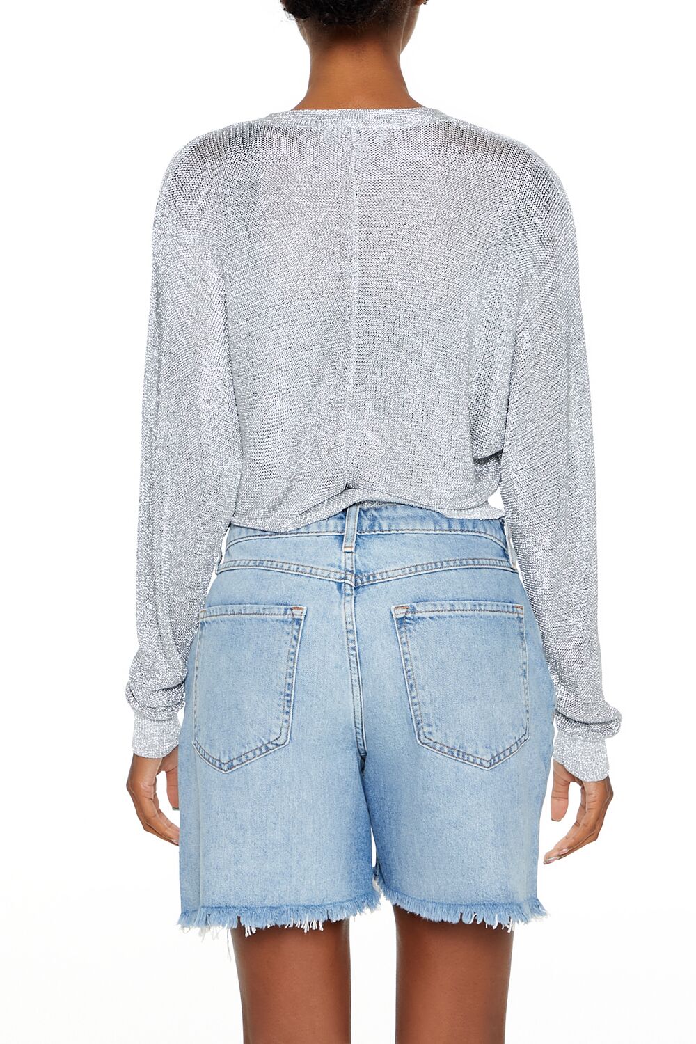  Forever 21 Glitter Knit Zip-Up Sweater - gunmetal - Bonton