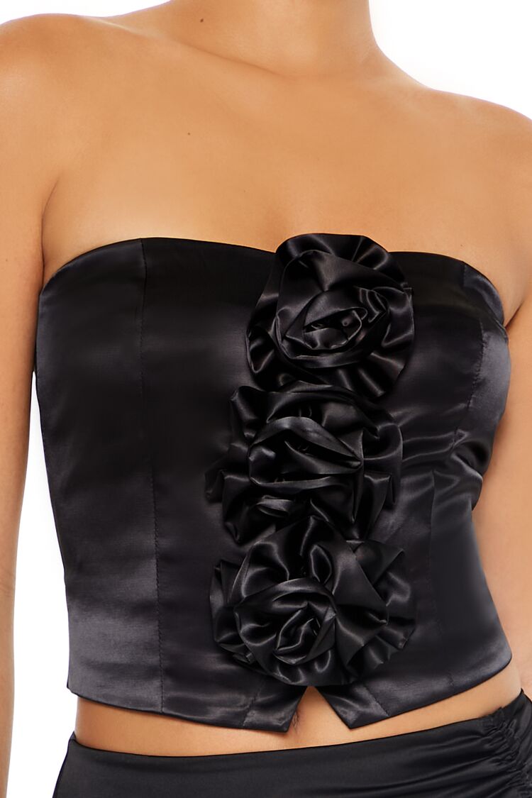  Forever 21 Satin Rosette Tube Top - black - Bonton
