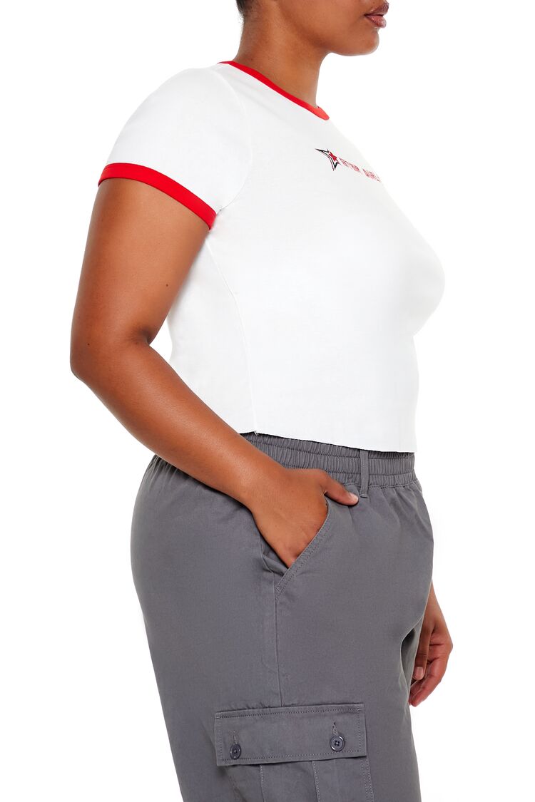  Forever 21 Plus Size Star Girl Ringer Tee - white multi - Bonton