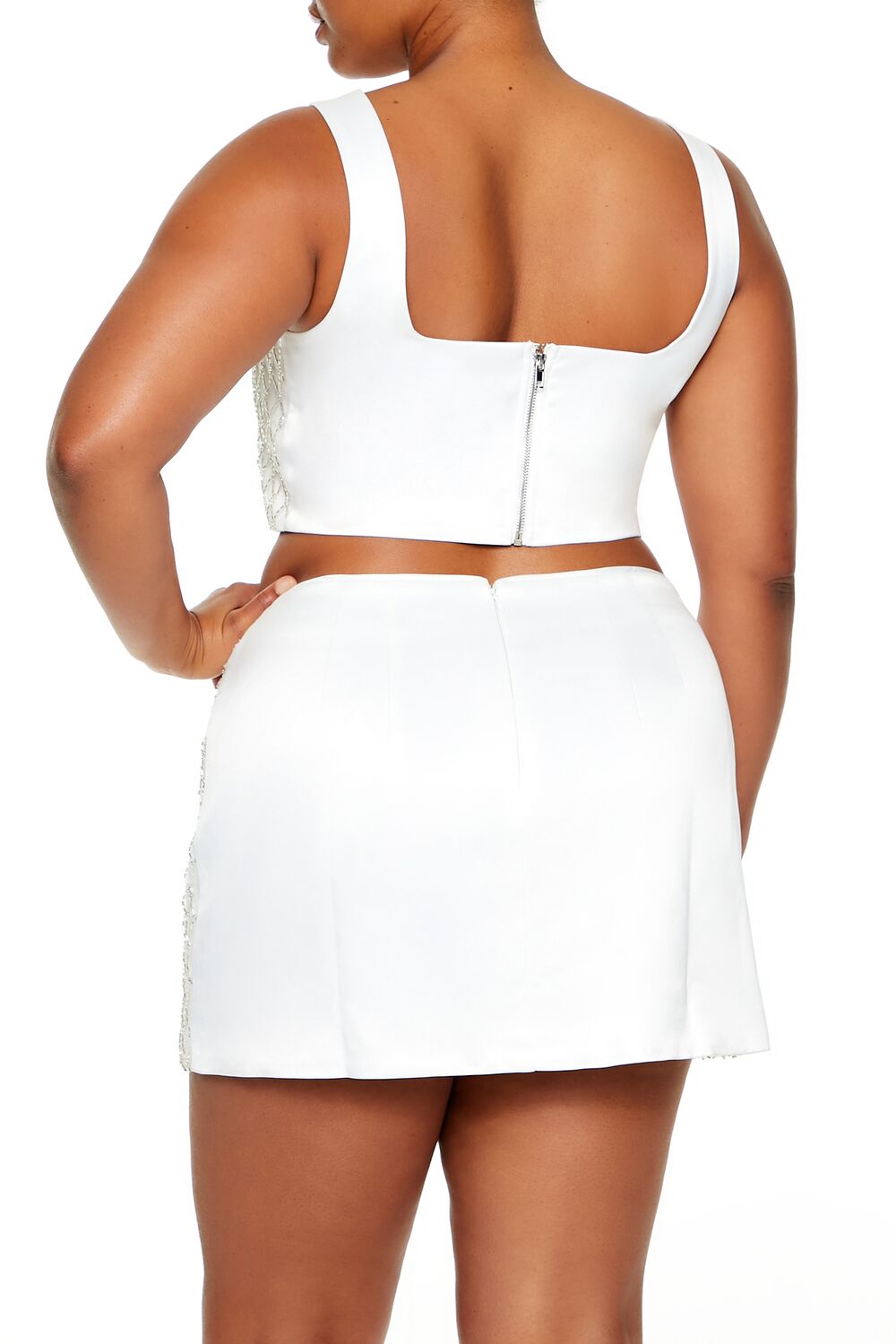  Forever 21 Plus Size Beaded Lattice Tank Top - white - Bonton