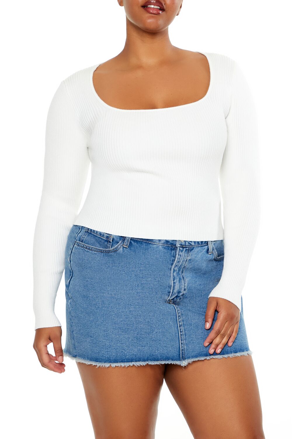  Forever 21 Plus Size Ribbed Sweater-Knit Top - white - Bonton