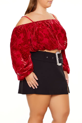 Plus Size Paisley Open-Shoulder Top