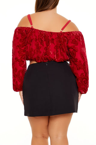 Plus Size Paisley Open-Shoulder Top