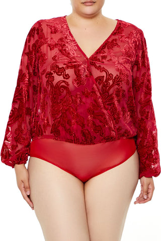 Plus Size Sheer Burnout Bodysuit