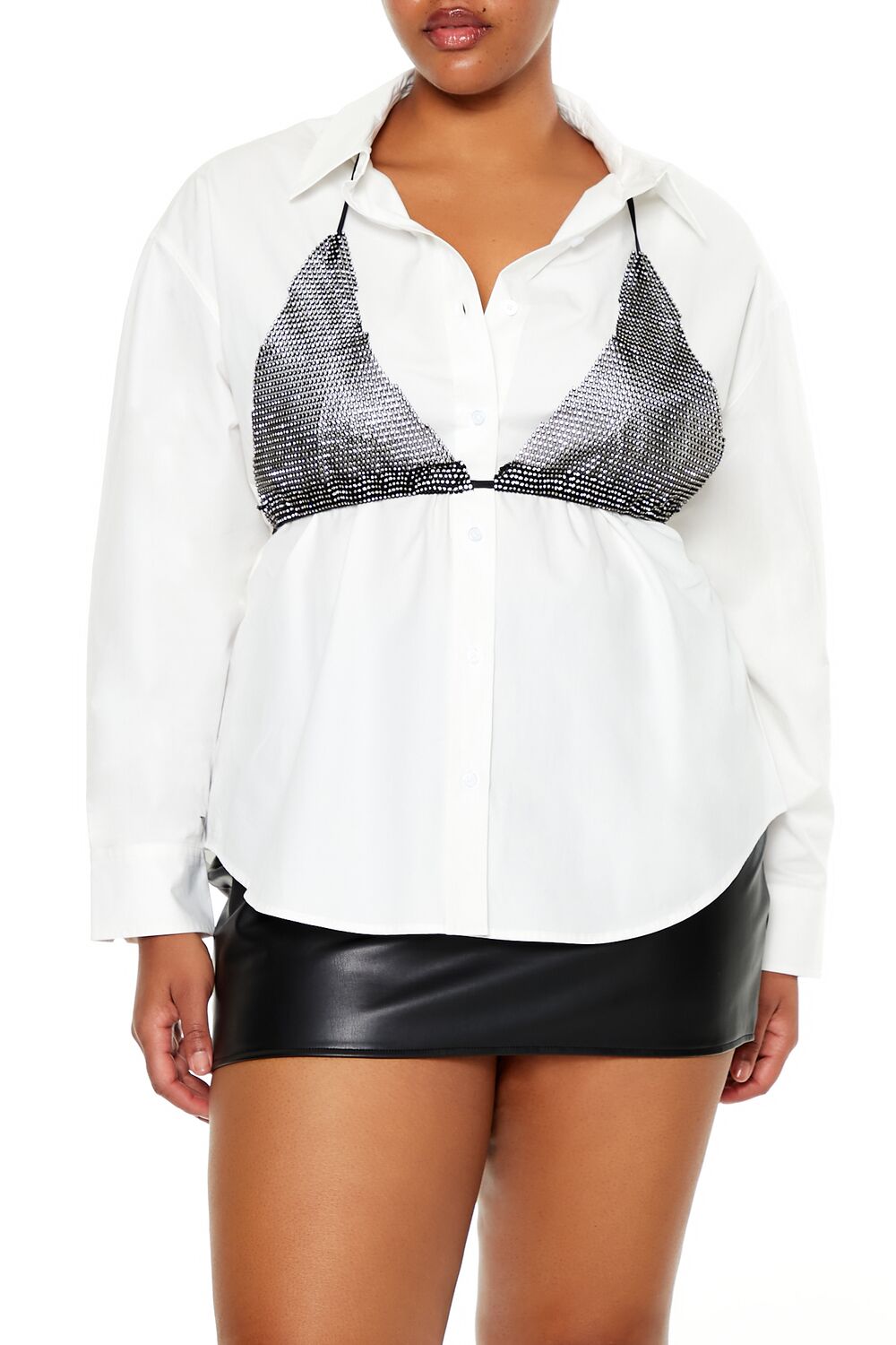  Forever 21 Plus Size Rhinestone Bikini Combo Shirt - white black - Bonton