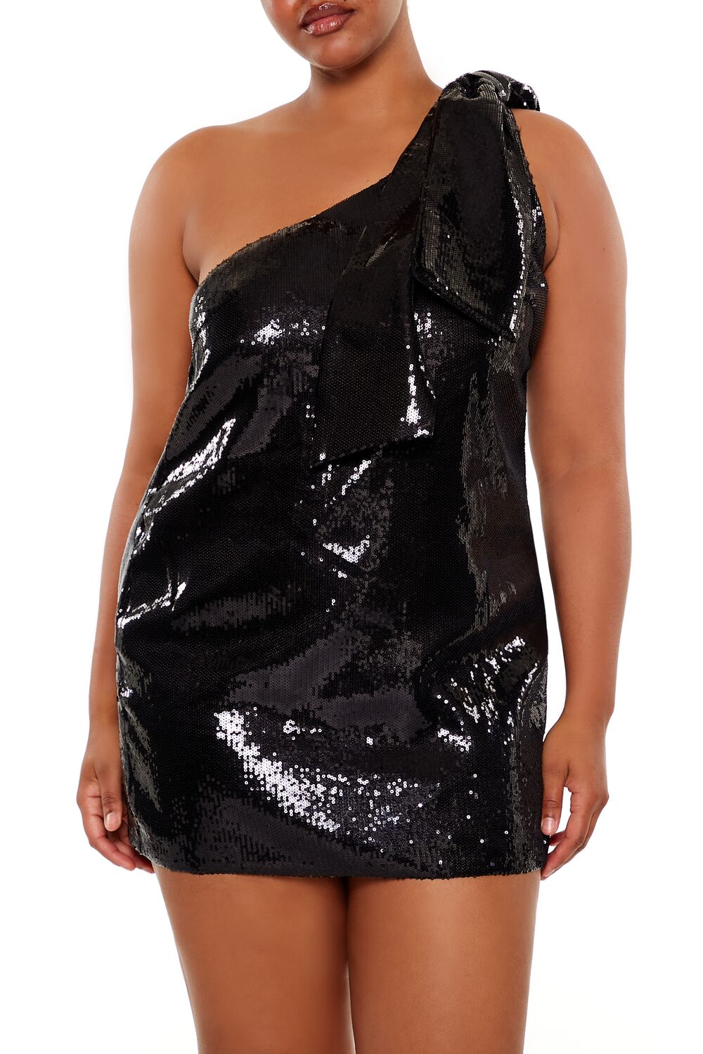 plus size sequin mini dress Plus Size Sequin Tie-Strap Mini Dress in Black
