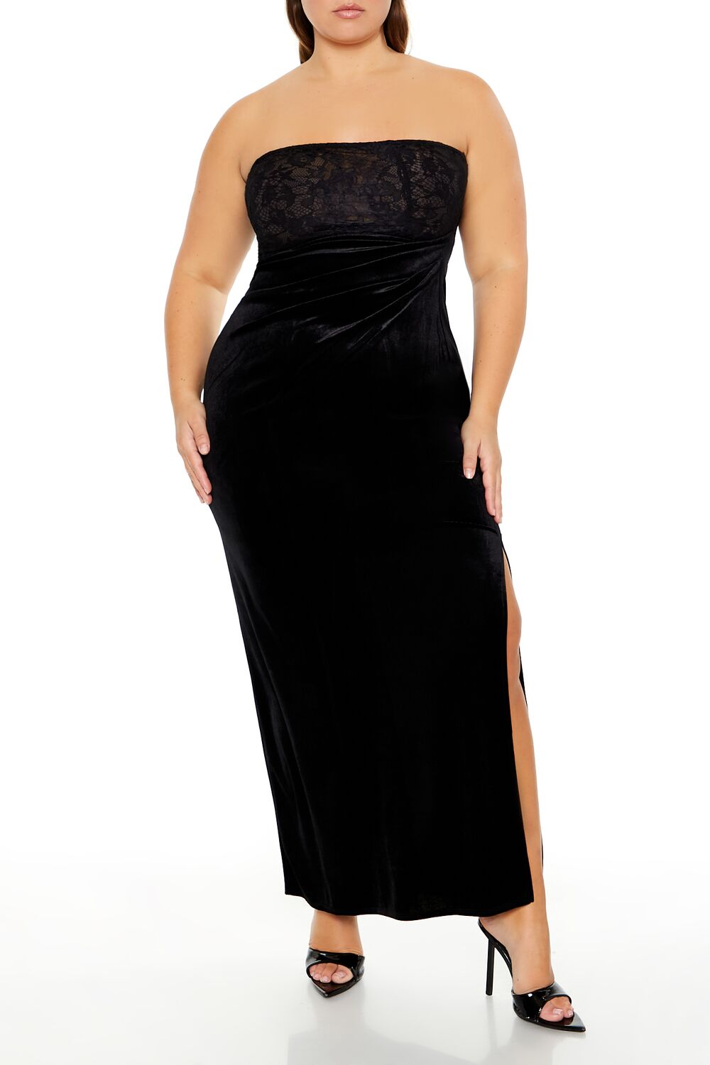  Forever 21 Plus Size Lace & Velour Maxi Dress - black-swatch - Bonton