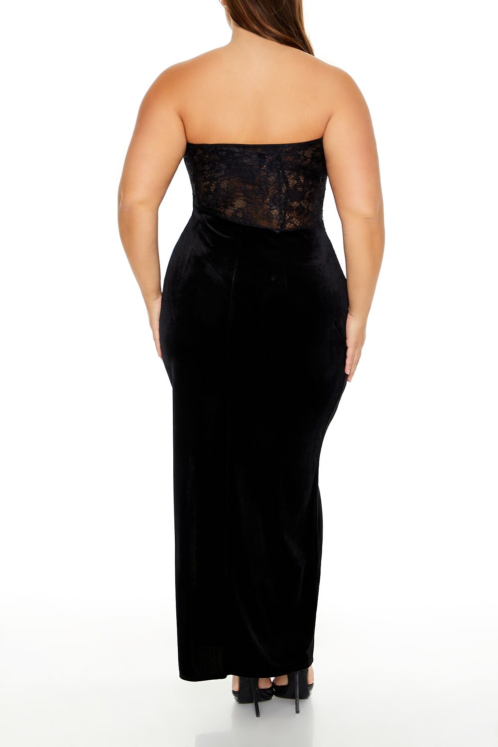  Forever 21 Plus Size Lace & Velour Maxi Dress - black-swatch - Bonton