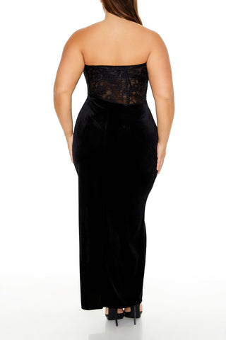 Plus Size Lace & Velour Maxi Dress