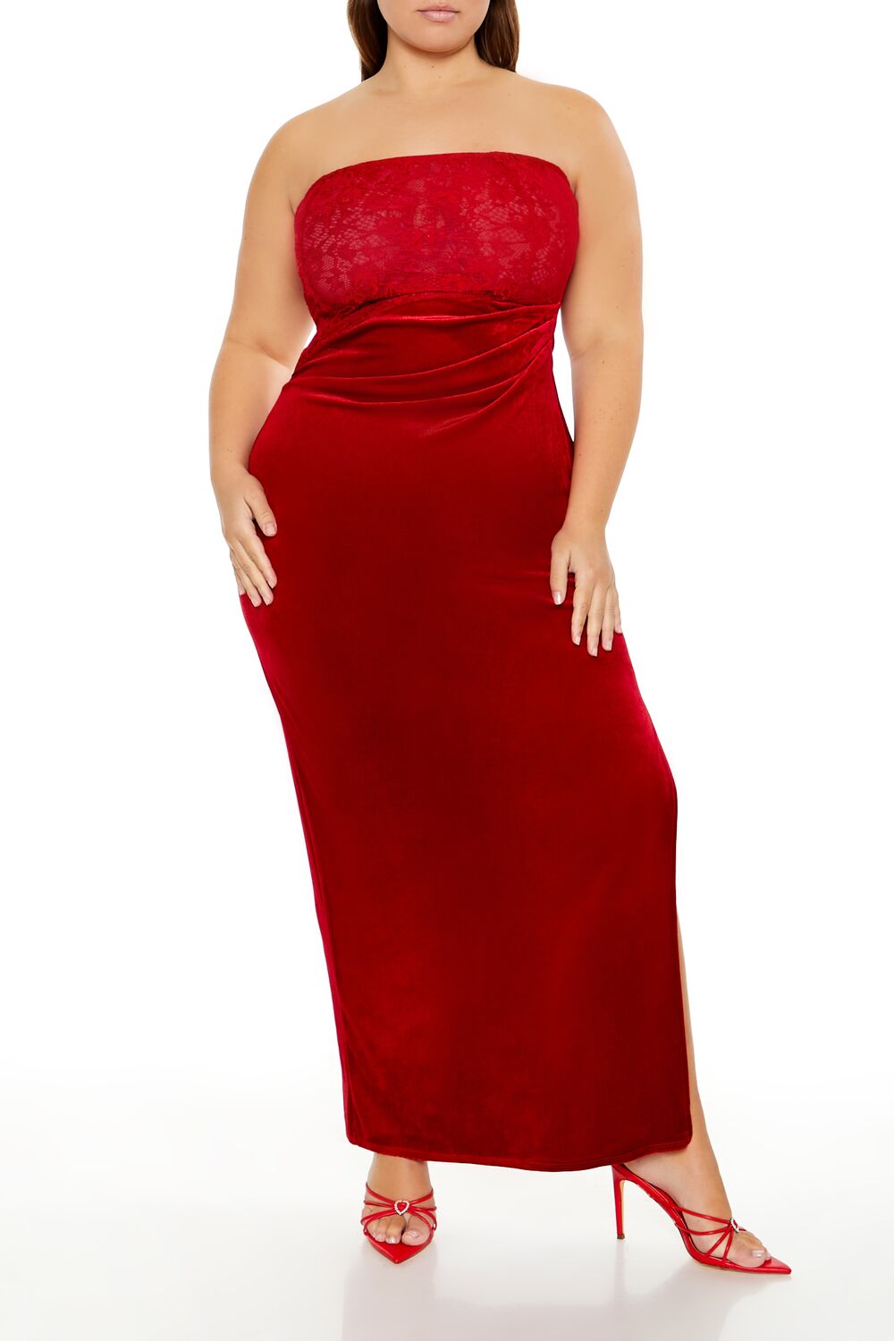  Forever 21 Plus Size Lace & Velour Maxi Dress - black-swatch - Bonton
