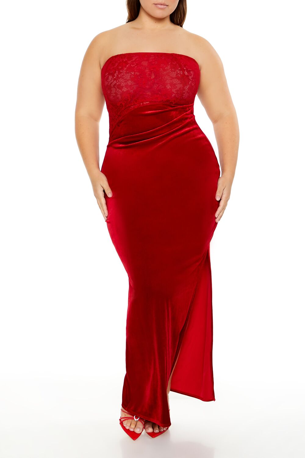  Forever 21 Plus Size Lace & Velour Maxi Dress - black-swatch - Bonton