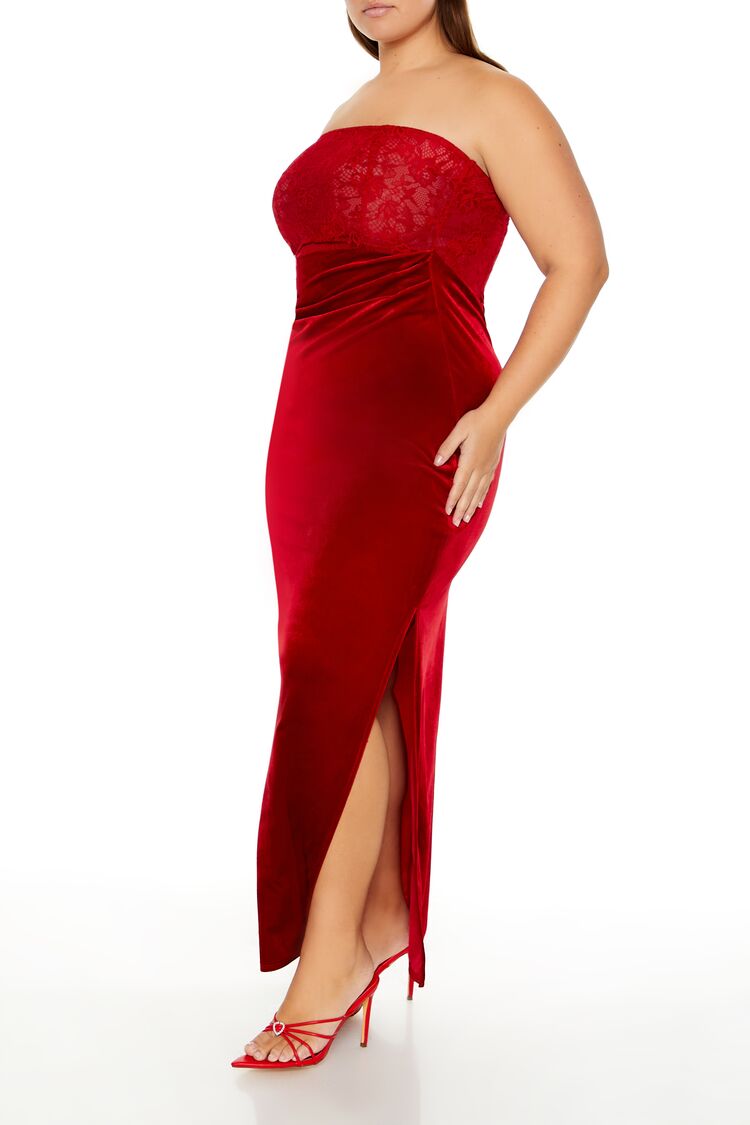  Forever 21 Plus Size Lace & Velour Maxi Dress - black-swatch - Bonton