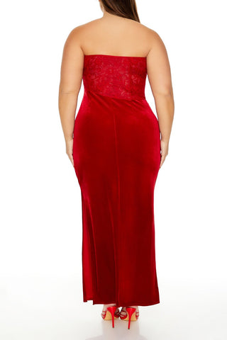Plus Size Lace & Velour Maxi Dress