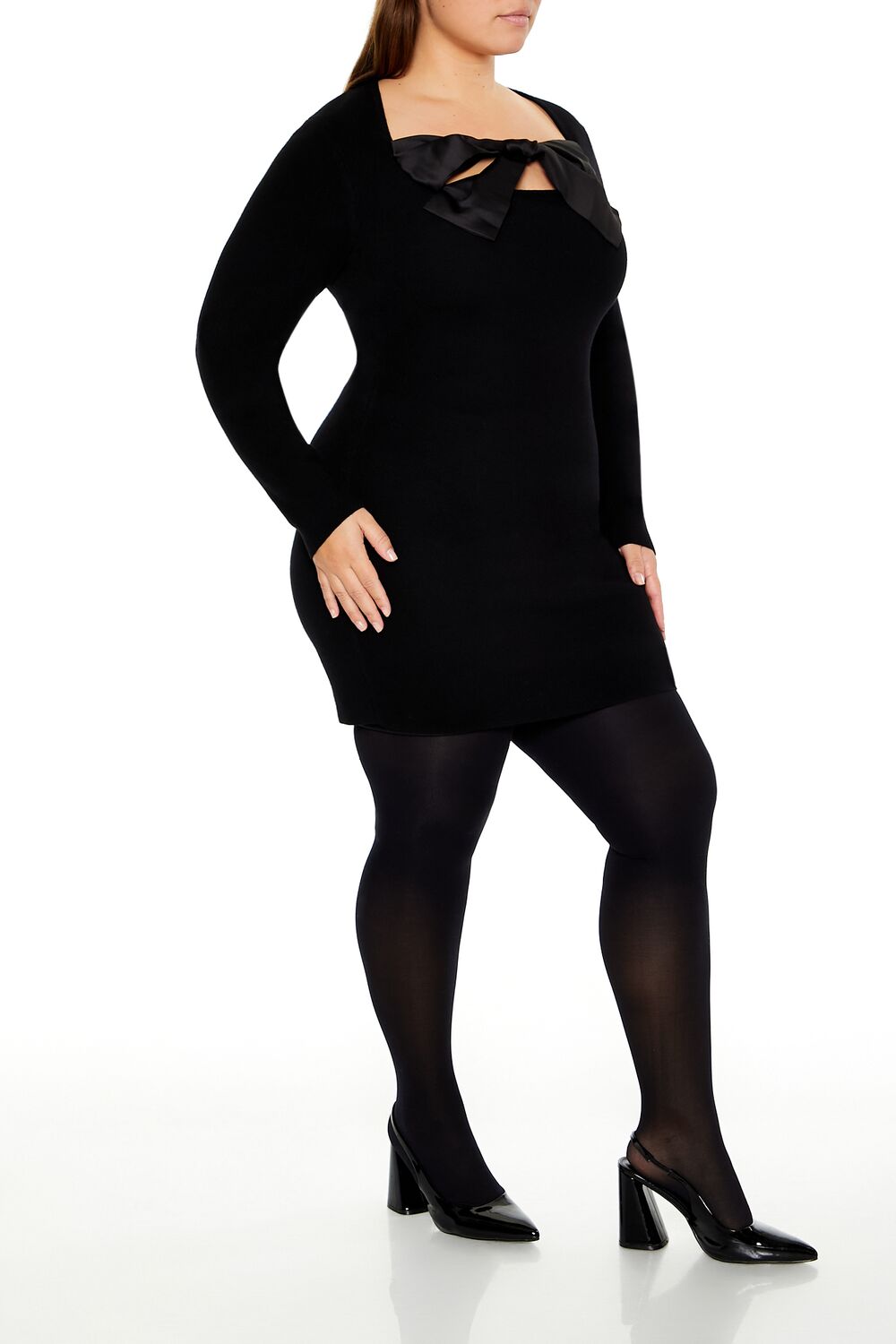 Forever 21 Plus Size Satin Bow Mini Dress - black-swatch Bonton Forever 21 Plus Size Satin Bow Mini Dress - black-swatch Bonton