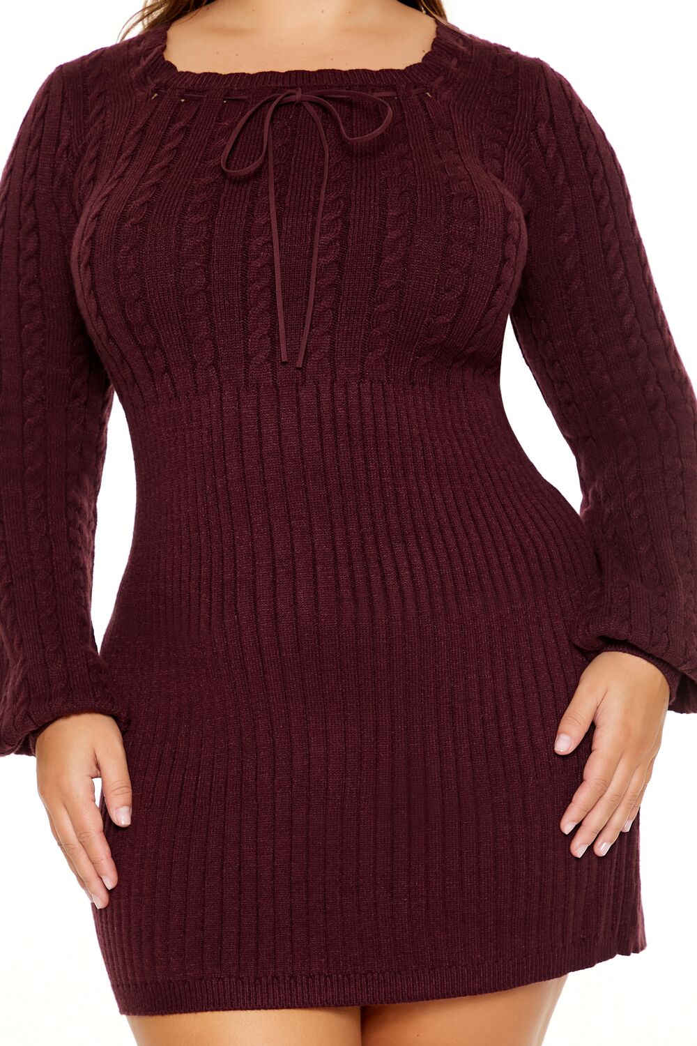  Forever 21 Plus Size Cable Knit Mini Sweater Dress - merlot-swatch - Bonton