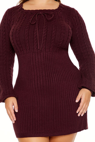 Plus Size Cable Knit Mini Sweater Dress