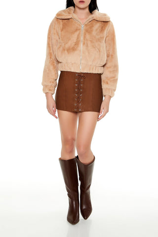 Plush Cropped Bomber Jacket