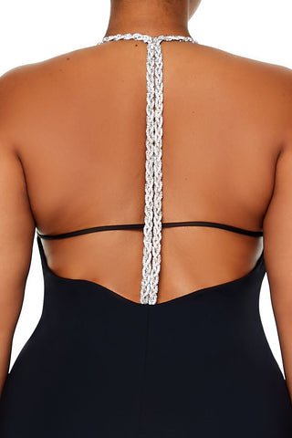 Plus Size Embellished Halter Maxi Dress