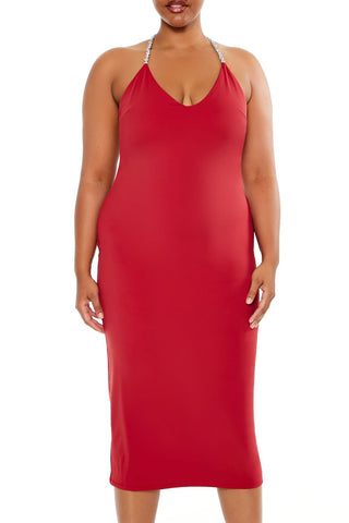 Plus Size Embellished Halter Maxi Dress