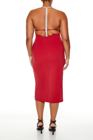 Plus Size Embellished Halter Maxi Dress