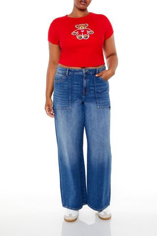 Plus Size Sequin Teddy Bear Baby Tee