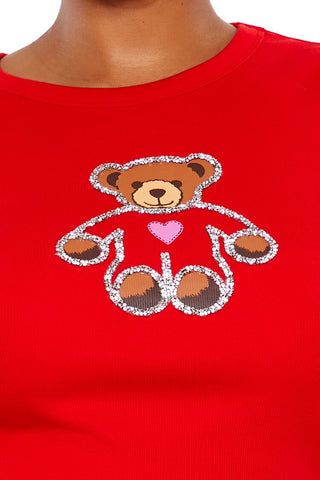 Plus Size Sequin Teddy Bear Baby Tee