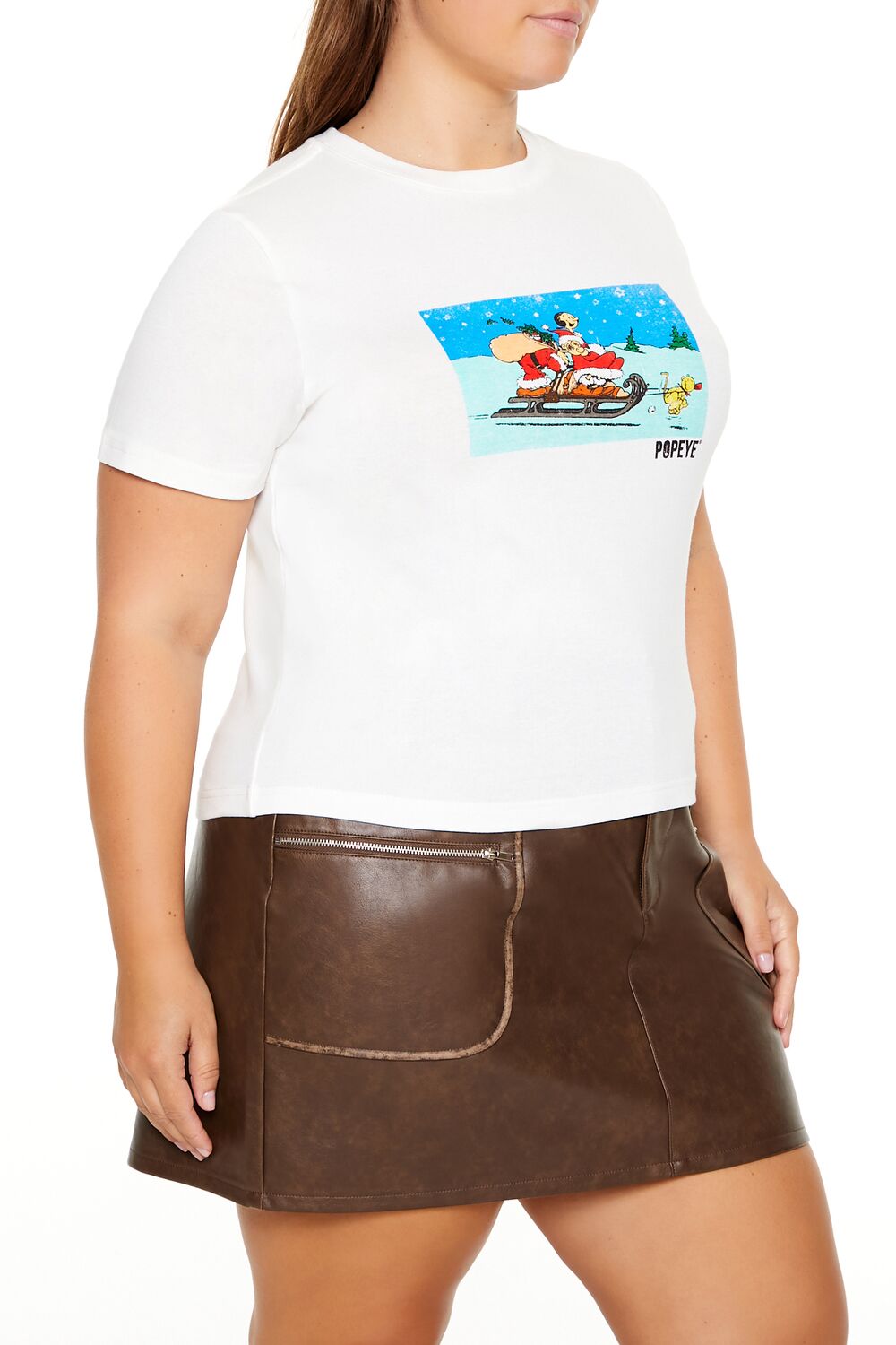  Forever 21 Plus Size Popeye Christmas Baby Tee - white multi - Bonton