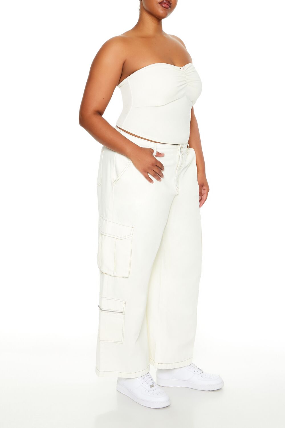  Forever 21 Plus Size High-Rise Cargo Pants - white - Bonton