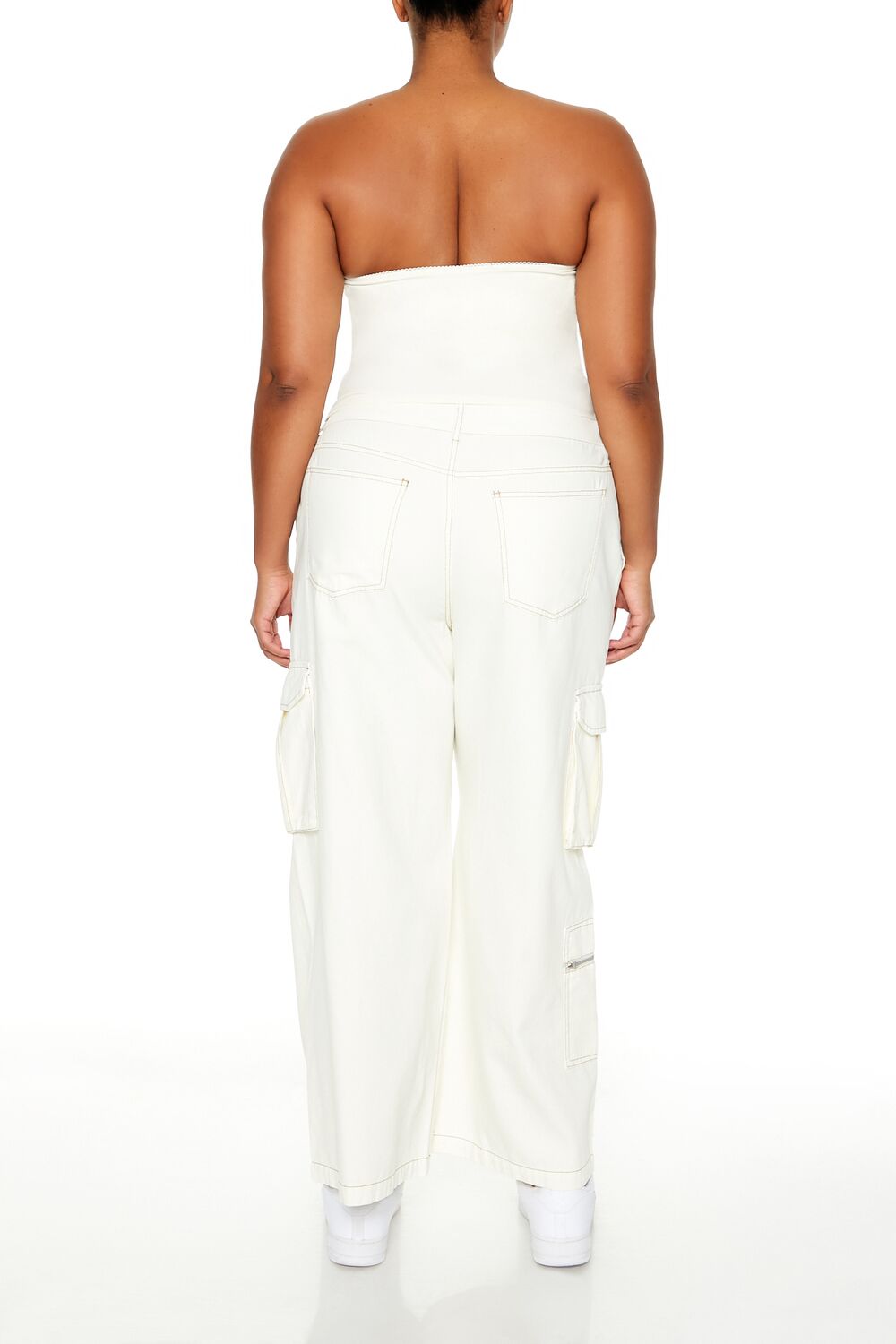  Forever 21 Plus Size High-Rise Cargo Pants - white - Bonton
