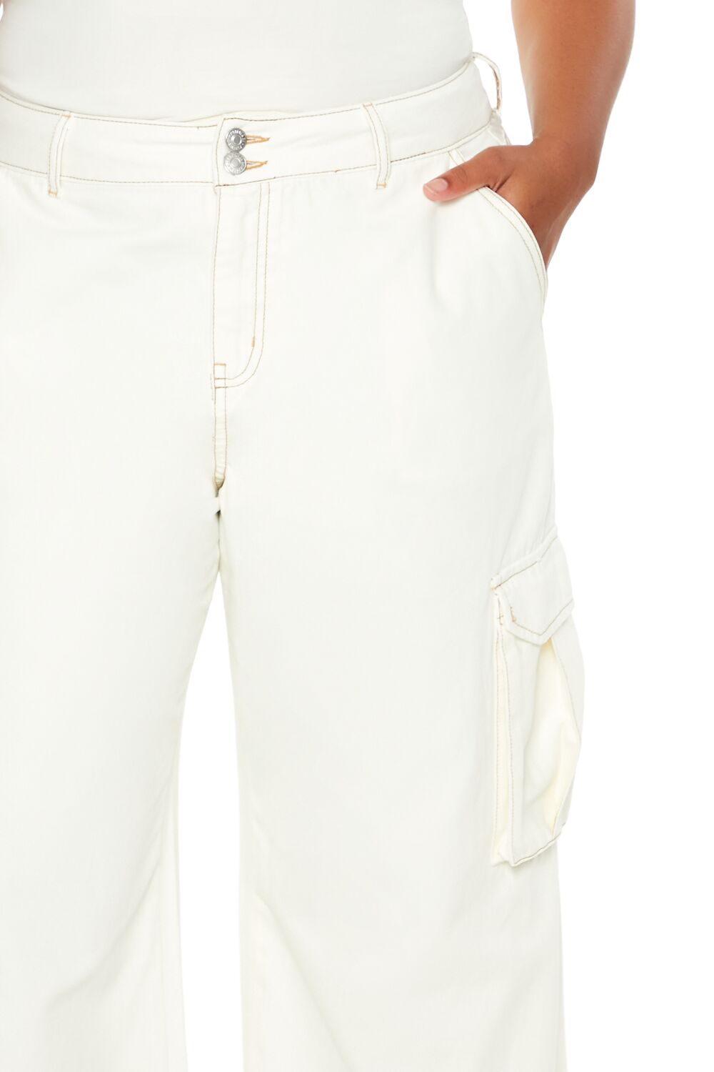  Forever 21 Plus Size High-Rise Cargo Pants - white - Bonton
