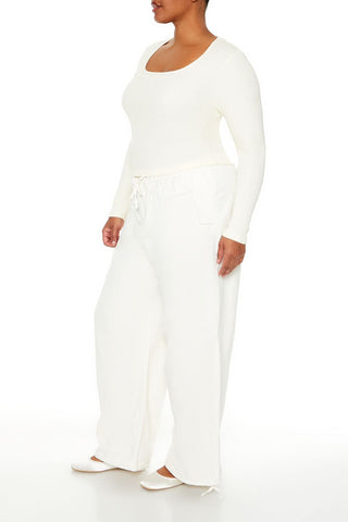 Plus Size Velvet Wide-Leg Drawstring Joggers