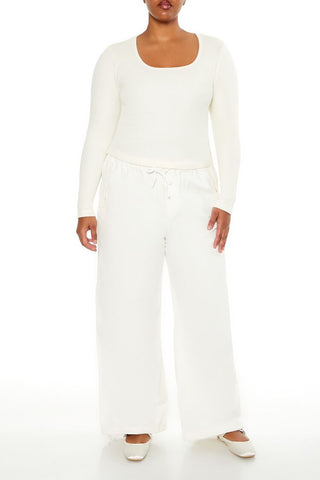 Plus Size Velvet Wide-Leg Drawstring Joggers