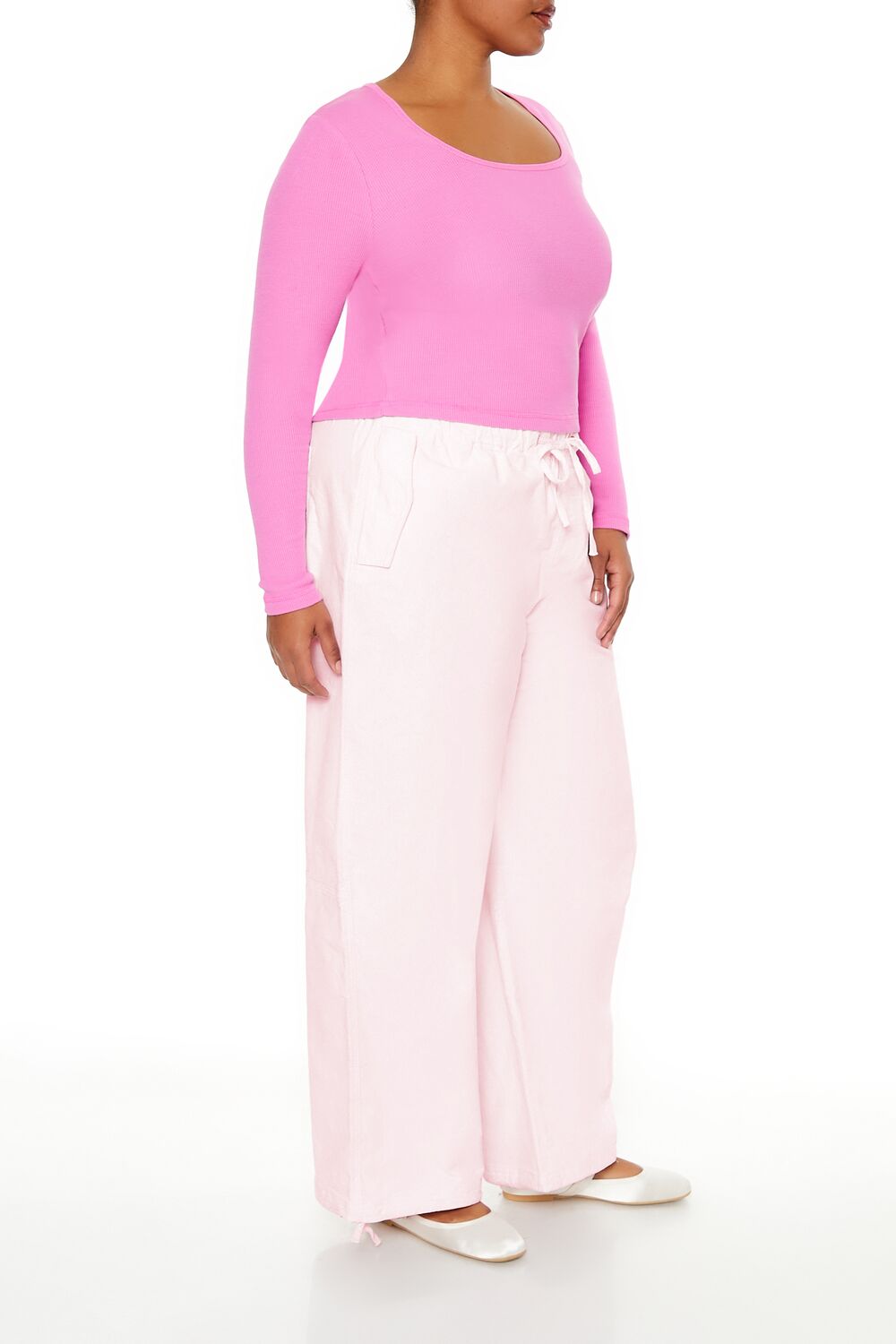  Forever 21 Plus Size Velvet Wide-Leg Drawstring Joggers - seashell - Bonton