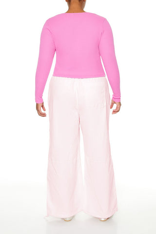 Plus Size Velvet Wide-Leg Drawstring Joggers