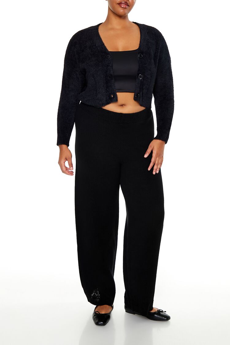  Forever 21 Plus Size Rib-Knit Cardigan Sweater - black - Bonton