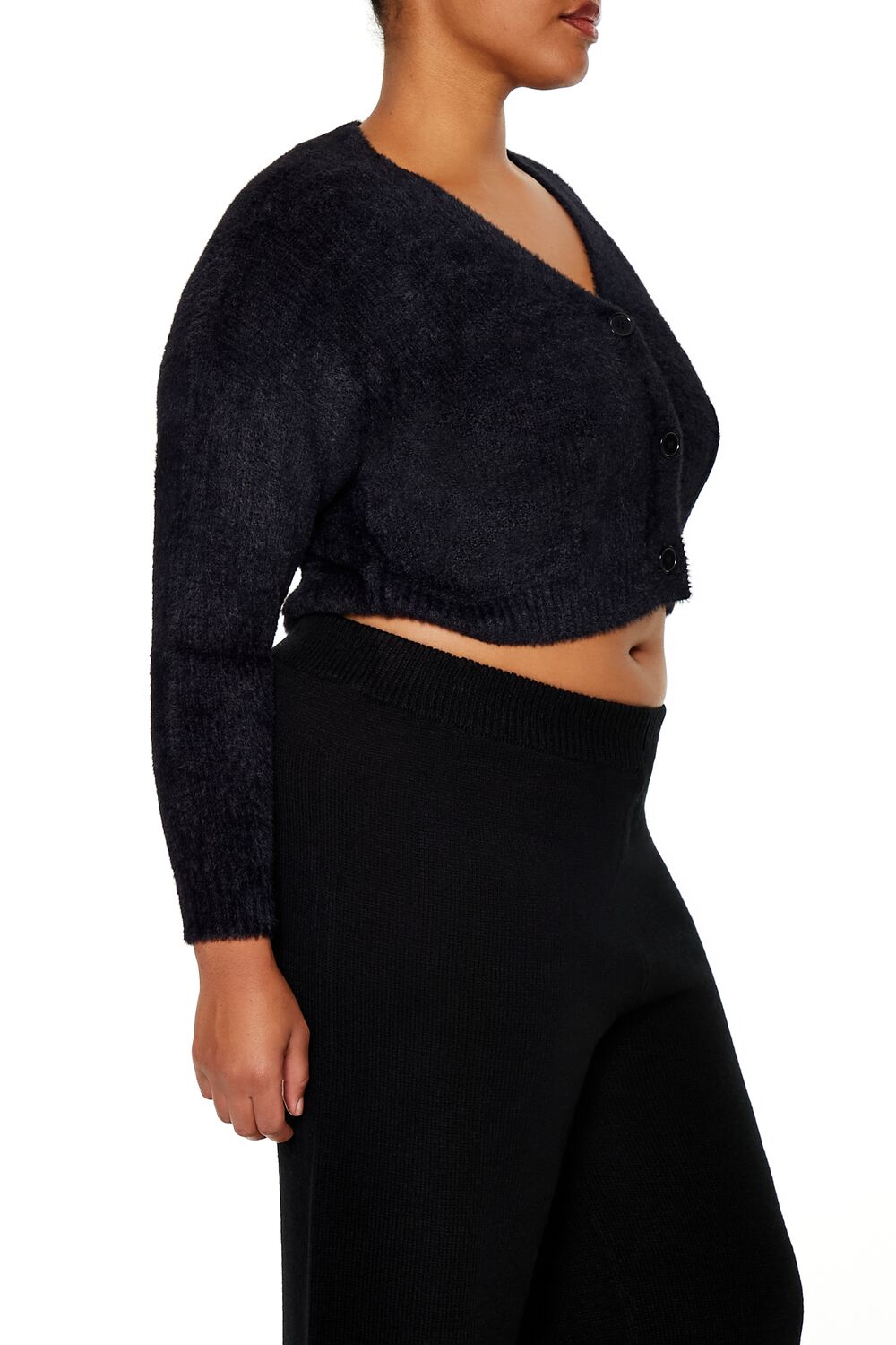  Forever 21 Plus Size Rib-Knit Cardigan Sweater - black - Bonton