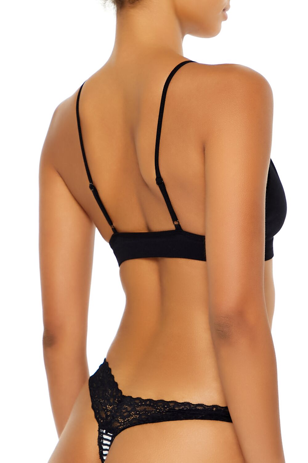  Forever 21 Lace-Trim Striped Thong Panties - black-white - Bonton