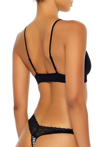 Lace-Trim Striped Thong Panties