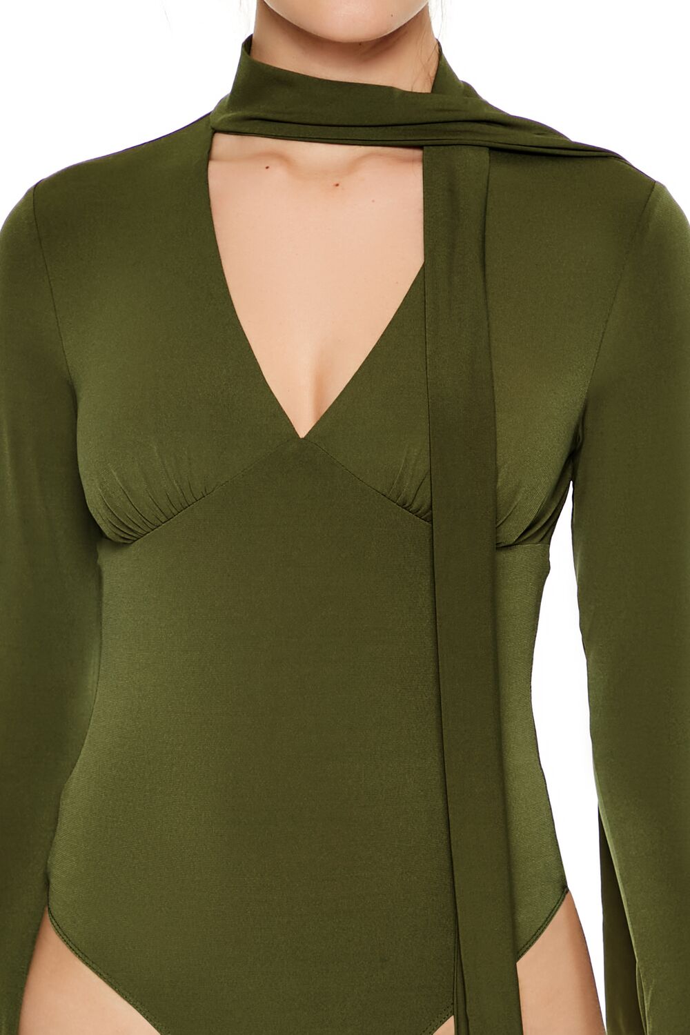  Forever 21 Plunging Scarf Bodysuit - olive - Bonton